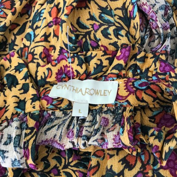 Cynthia‎ Rowley Top Women Large Yellow Blouse Tank Flowy Boho Western Cottage - Picture 8 of 10